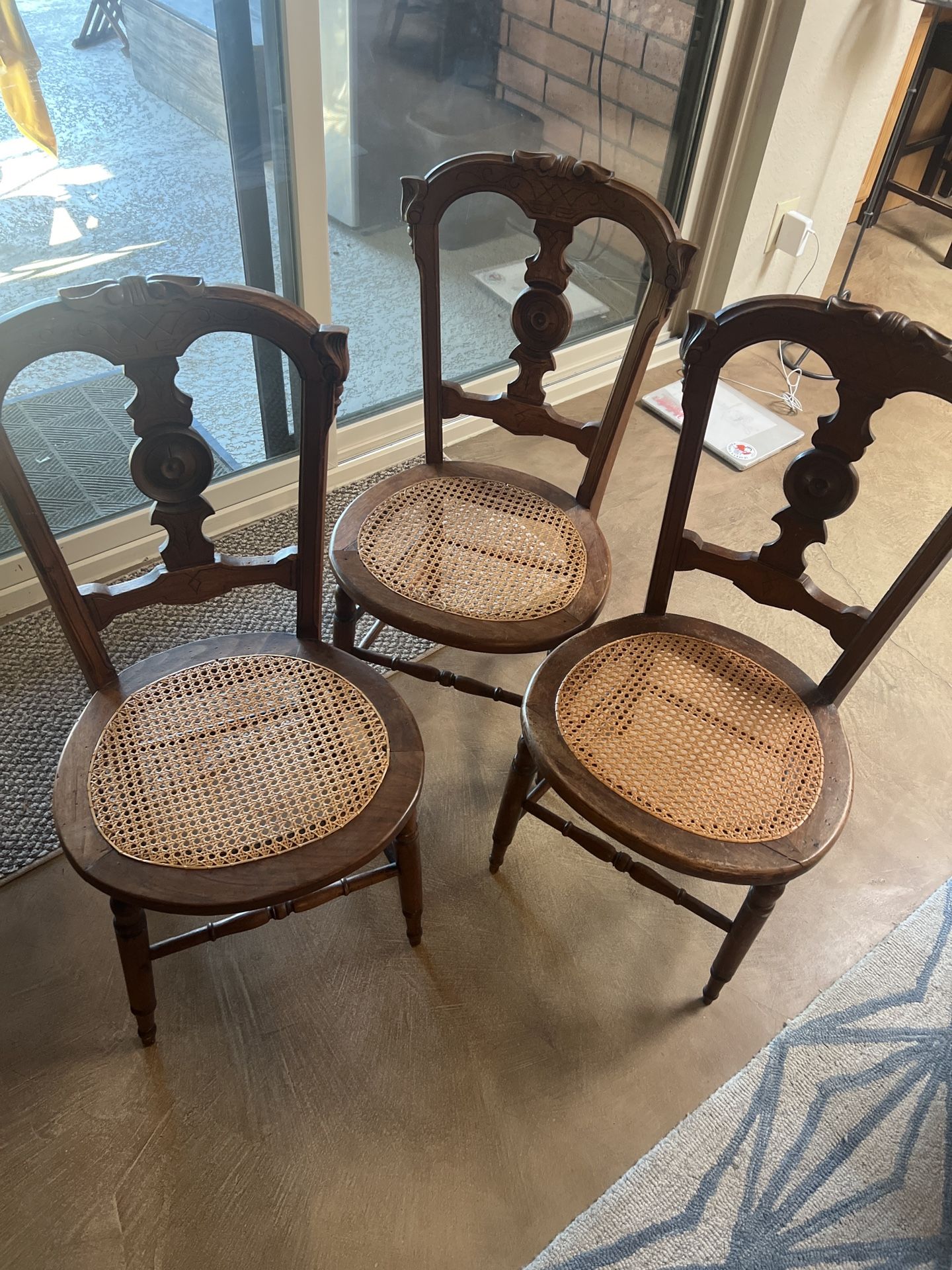 Reduced Price!!!! $100 For All Antique Victorian Eastlake Carved Cane-Seat Side Chairs – Set of 3