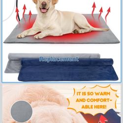 Dog Heating Pad Outdoor, Heated Dog Bed Indoor for Cats, Warming Electric Pet Heating Pad Temperature with Timer, Waterproof Heated Pet Mat with Chew 