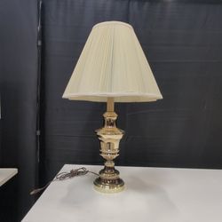 Polished Brass Table Lamp with Cream Pleated Shade