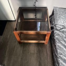 Solid Oak & Glass End Table / Nightstand - Heavy Duty Vintage 16 height 21.5 width