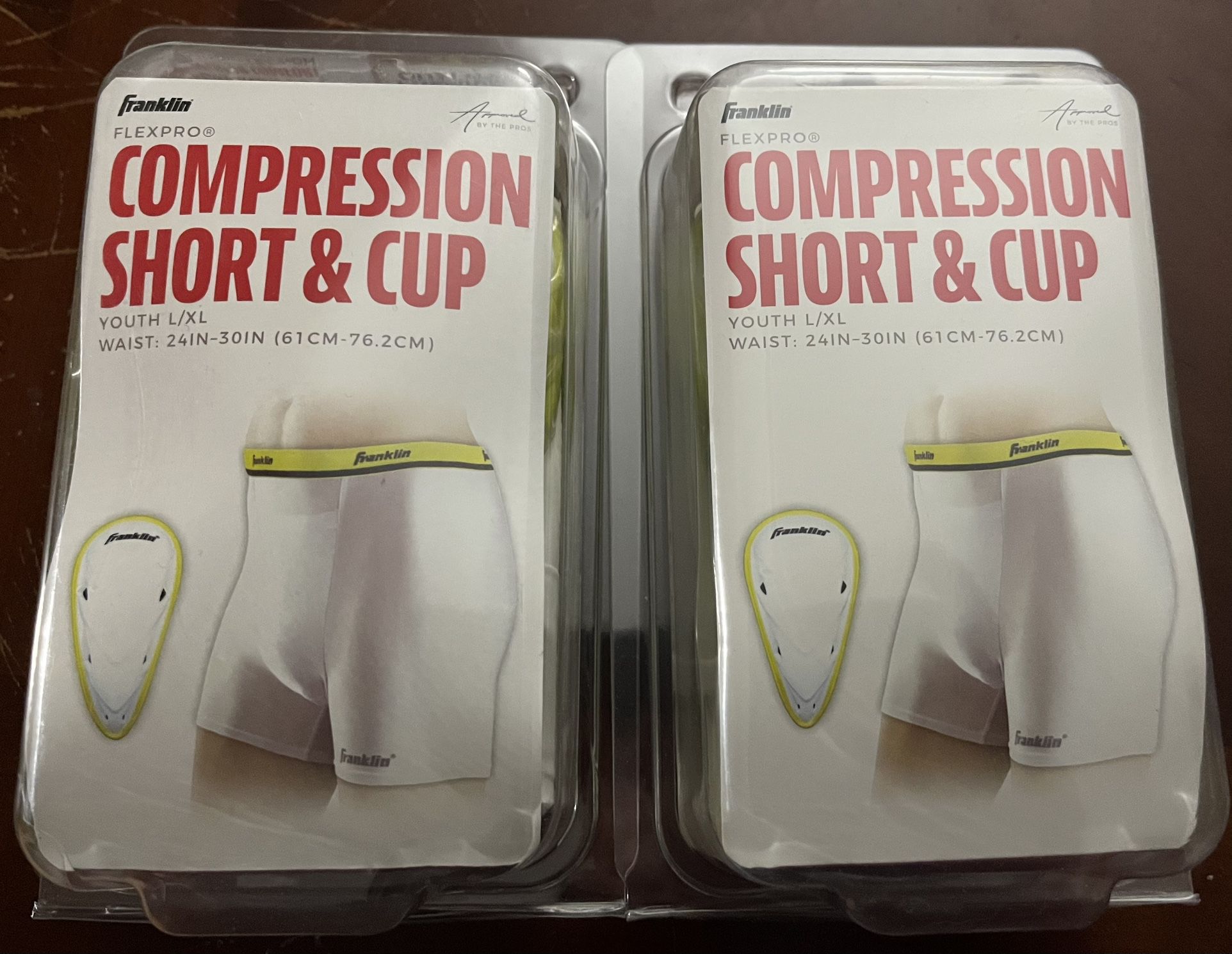 Franklin Sports Youth Compression Short with Cup - White L/XL