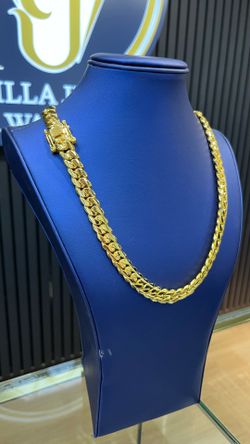 Handmade Cuban Link Chain 10MM 24” 14K Gold Over .950 Silver Plated
