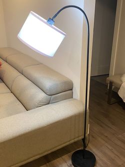 Modern Tall Floor Lamp With The Floor  Control Switch at Cream or White Linen Shade H63"