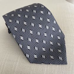Vintage Geometric Patterned Bettini silk Tie in Blue and Gray