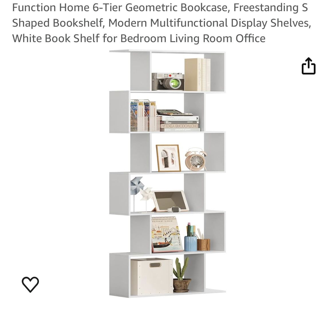  6-Tier Geometric Bookshelf, Modern Multifunctional