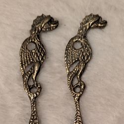 Bird Handle Butter Spreaders Antique Silver Set 2 Italy