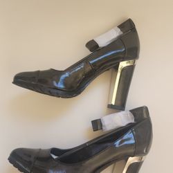 Black Patent T-Strap Heels -New- Size 6