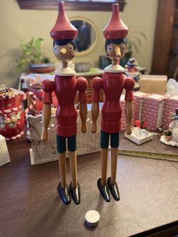 Two Wooden Tall Pinochio -Christmas 