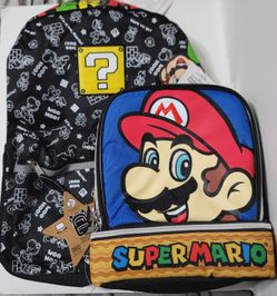 Super Mario Nintendo Backpack And Insulated 2 Compartment Zippered Lunch Box Bag BRAND NEW