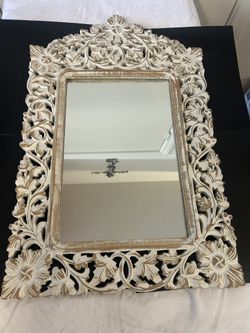 Mirror with Carved White Frame