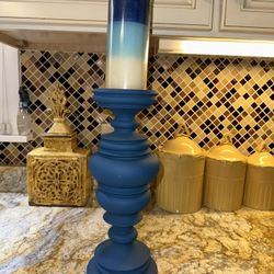 HOME DECOR - Blue Candleholder w Matching Candle (14”H)