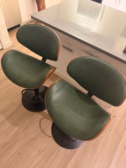 Set of 2 Green Velvet Swivel Bar Stools