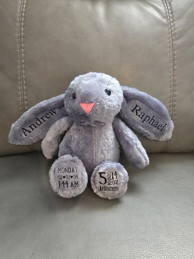 Personalized Stuffed Animal, With Your Baby's Information.