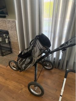 Grey and black velvet ping bag w foldable push cart