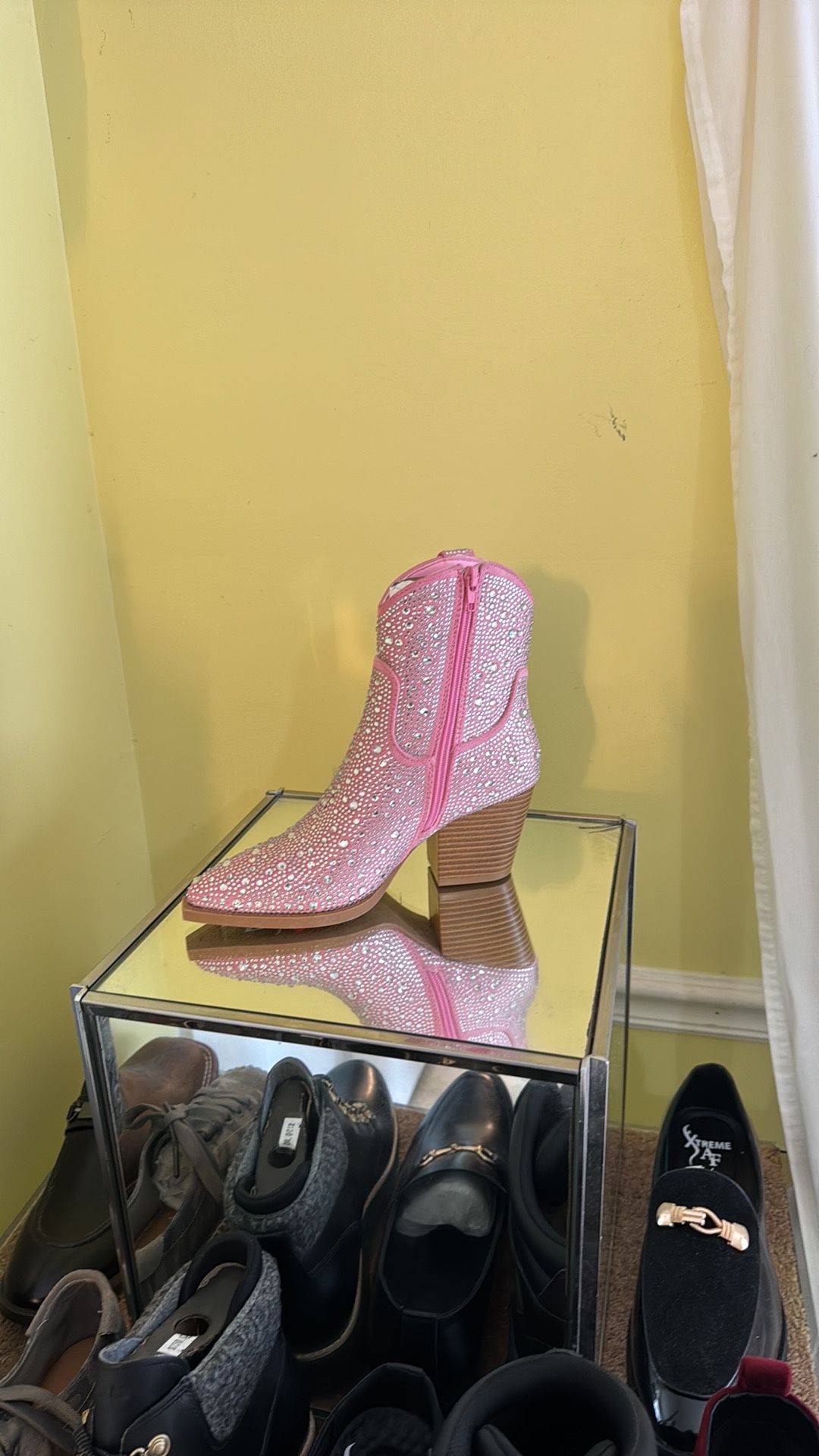 Pink Chelsie Boots With Clear Crystals