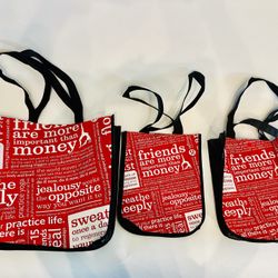 Lululemon Red Lot of 3 Reusable Shopping Gym Tote Lunch Bag Medium & Small