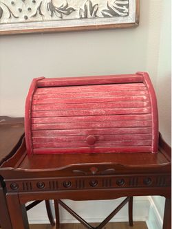 Vintage red wood bread box