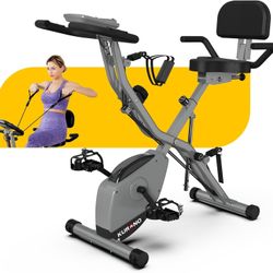 KURONO Stationary Exercise Bike for Home Workout, 4 IN 1 Foldable Indoor Cycling Bike for Seniors, 330LB Capacity, 16-Level Magnetic Resistance, Seat 