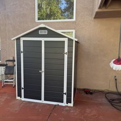 6ft x 4ft Plastic Outdoor Storage with Floor and Lockable Door Plastic Garden Shed for Backyard, Lawn, Cold Grey  Item Code: W3375S00017