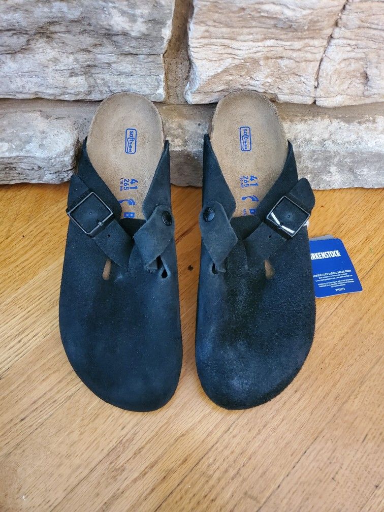 Birkenstock Boston Clog Soft Footbed Black Sandals 41 Size Women 10 Men 8