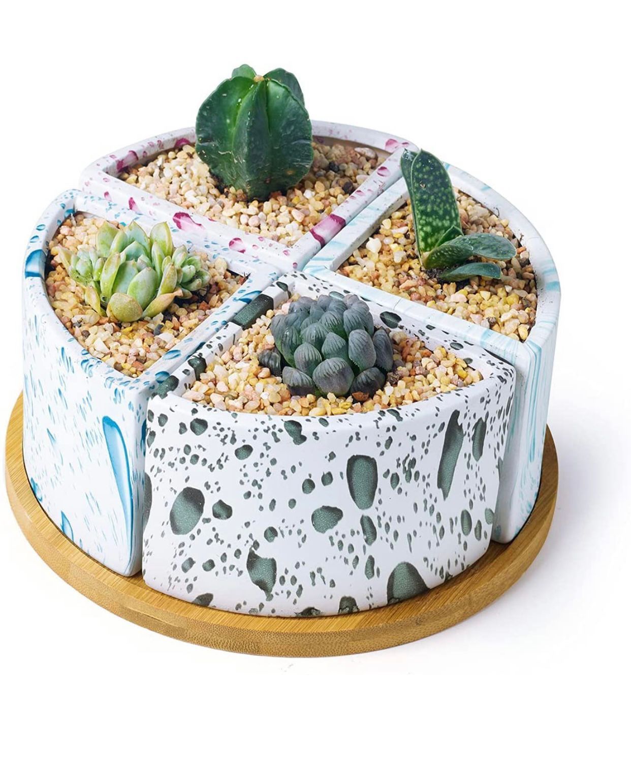 New in box Succulent Pots, 3Inch Succulent Planters with Drainage Holes and Bamboo Tray, Cute Small Pots for Plants, Home Garden Office Desk Décor Gif