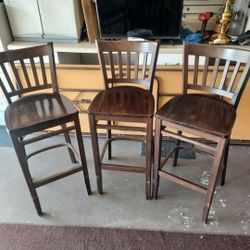 Set of 3 Wooden High Backed Bar Stools- $25 Each or All 3 for $60