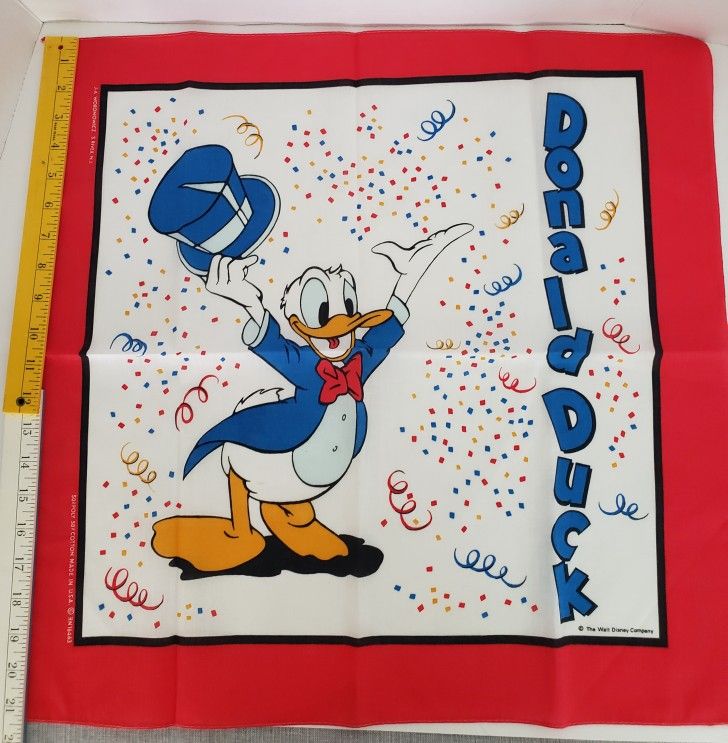 Vintage Colorful Walt Disney Donald Duck Woronowicz 50/50 Handkerchief Bandana