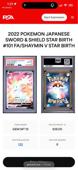 PSA 10 Shaymin V Star Birth Japanese Pokemon Card