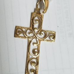 14k Yellow Gold Filigree Design Cross 20x40mm In Size 