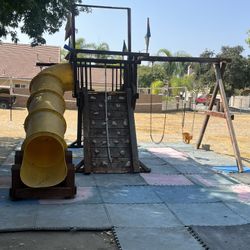 Sturdy Wood Playground covers 17ft x 19ft ground space. Built to last over 20 years  