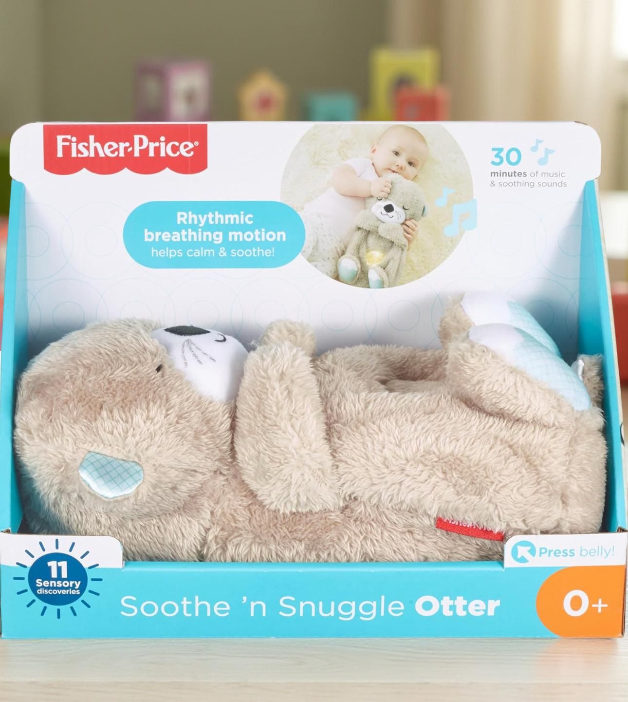 Fisher-Price Baby Toy Soothe 'n Snuggle Otter Portable Plush Sound Machine with Music Lights & Breathing Motion for Newborns 0+ Months