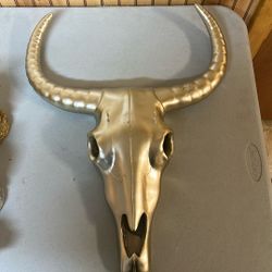 Silver Painted Animal Skull Wall Piece 