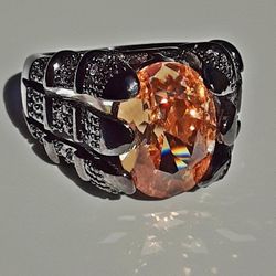 Men's Gun Metal Black Gold Filled Champagne Citrine Ring Size 9