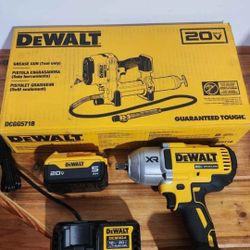 Dewalt 20V 'Max XR' high-torque 1/2" impact wrench, 'Max' grease gun, battery, charger