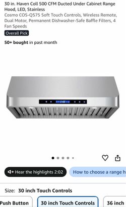 Cosmo 30-Inch Stainless Steel Under Cabinet Range Hood