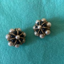 Vintage Earrings Gold Plate Pearl Oniyx 