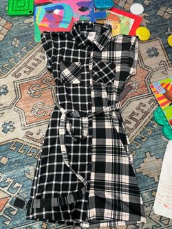Black and White Plaid Button-Down Shirt Dress