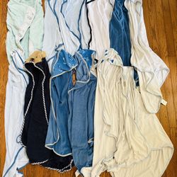 12 Pack: Assorted Boy’s Infant Hooded Towels; Mostly Blue & White; Nautical Themes