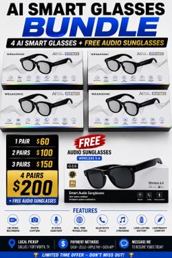 AI Smart Glasses Bundle – Buy More & Save! FREE Audio Sunglasses with 4-Pack | HD Camera • AI Translation • Bluetooth