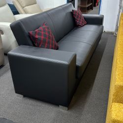 3 Seats Sleeper Sofa In Black Leatherette. 