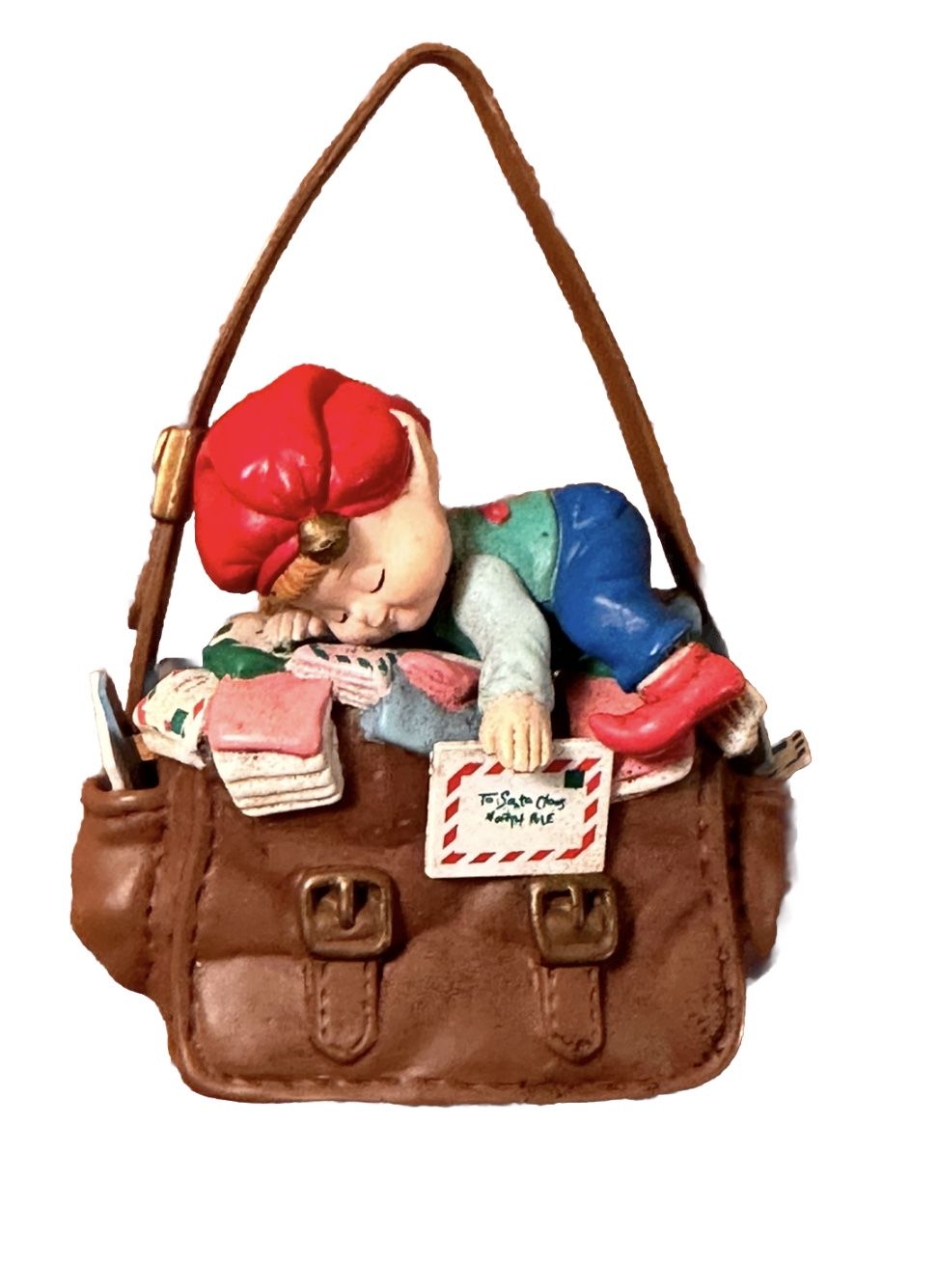 Vintage Ornament Collectible Elf Asleep On North Pole MailBag Traditions NWOT