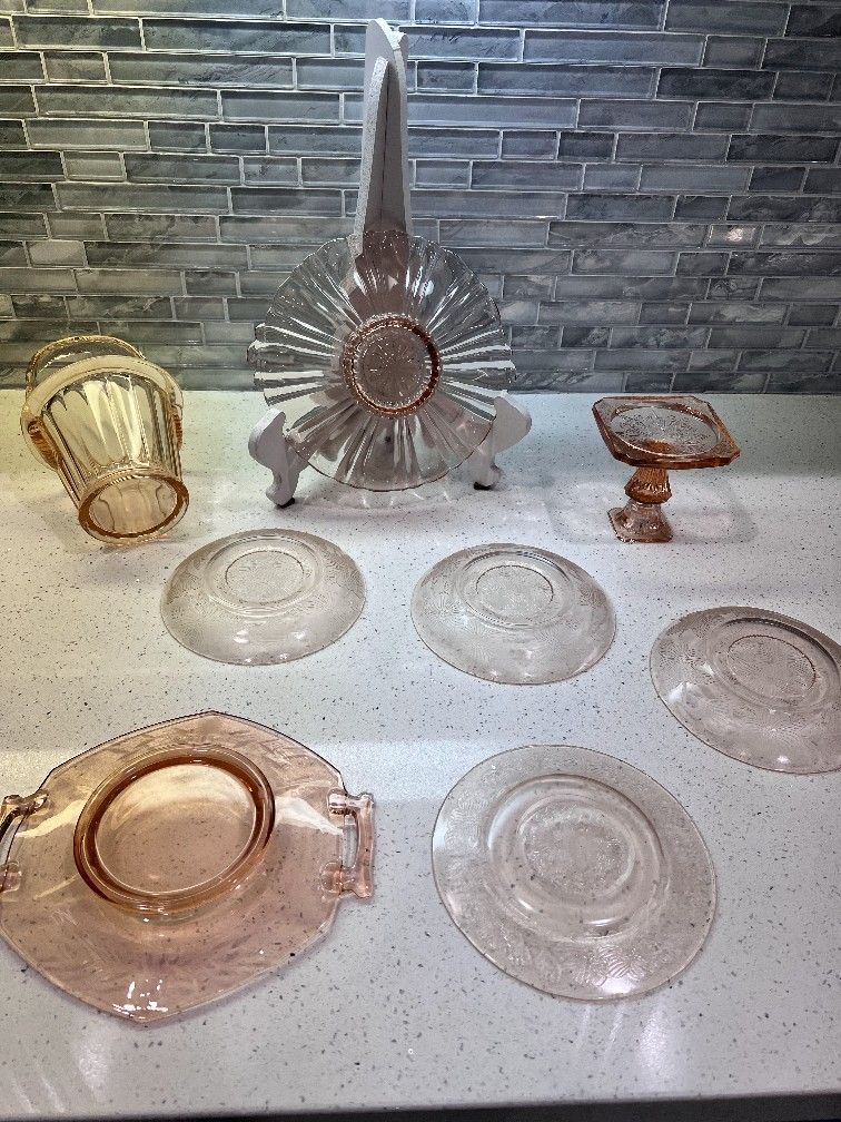 Lot of 8 Pink Depression Vintage Glass