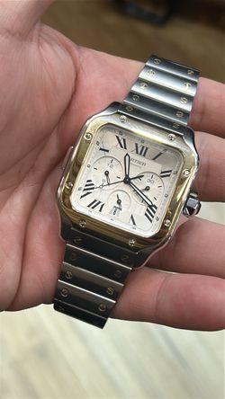 Cartier chronograph 18k/SS box papers buy sale trade Rolex omega watches gold silver rings platinum