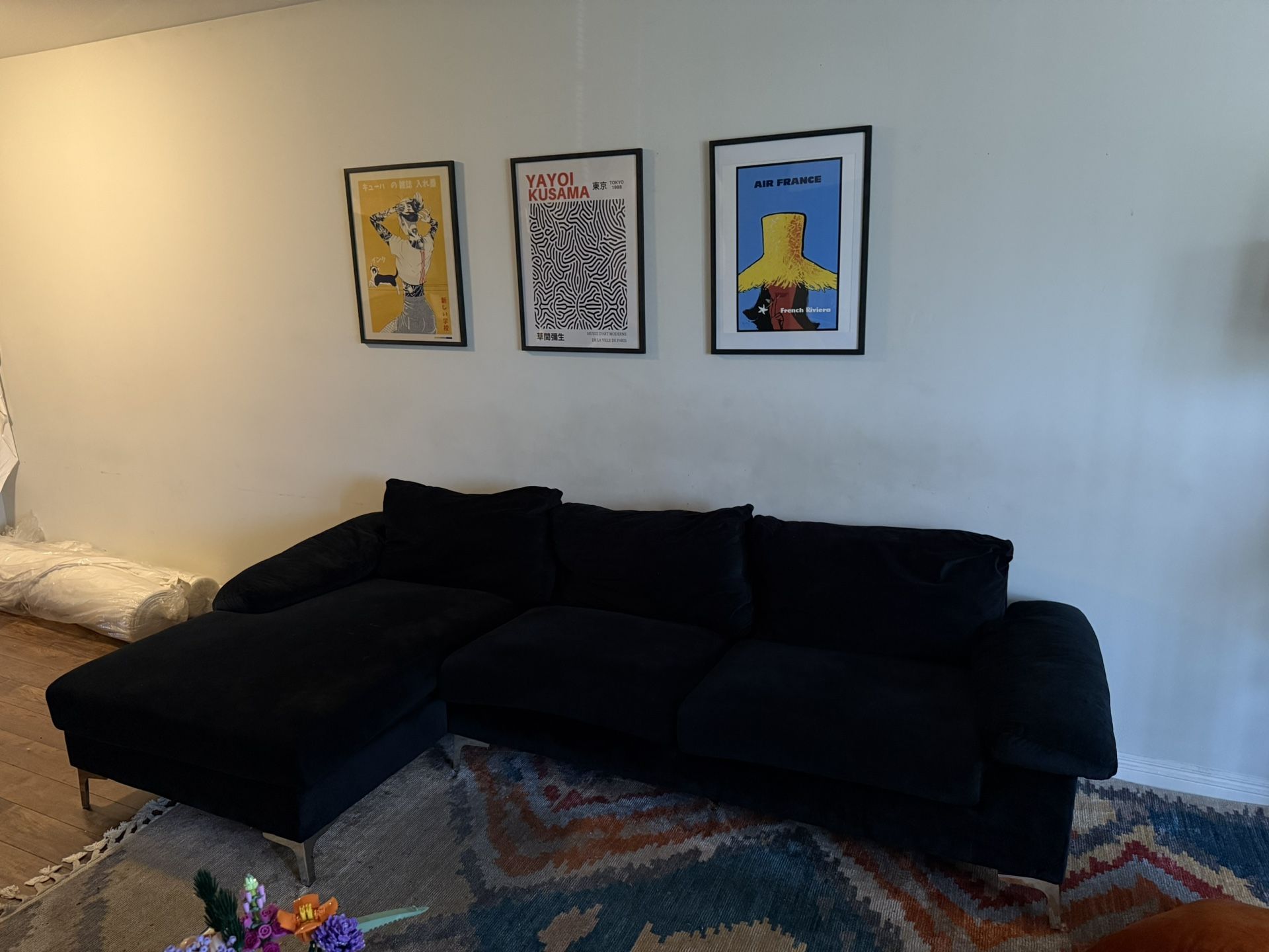 Martello 101" Wide Velvet Left Hand Facing Sofa & Chaise By Mercury Row