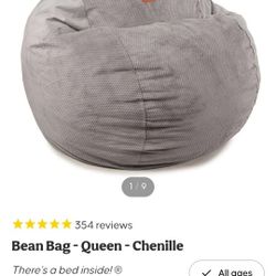 Bean Bag - Queen XL - Chenille Charcoal Gray, Convertible Queen Bed inside