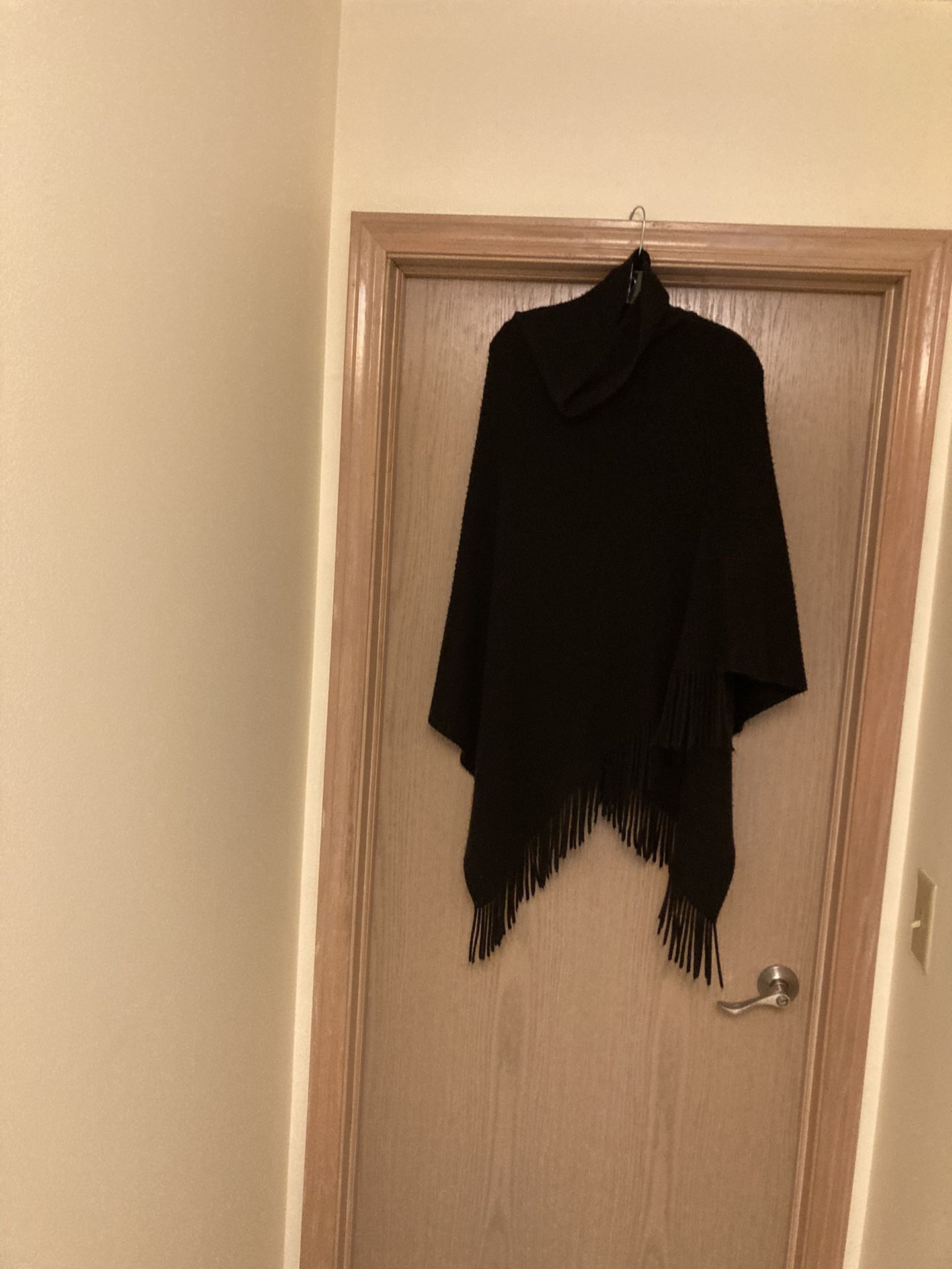 Ladies Black Poncho, Fringe Trim, Large, Fits Most, Stay Warm With Soft Washable Fabric