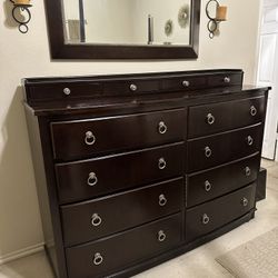 King Size Basset Bedroom Set (headboard, dresser/mirror/jewelry compartment, and end tables)
