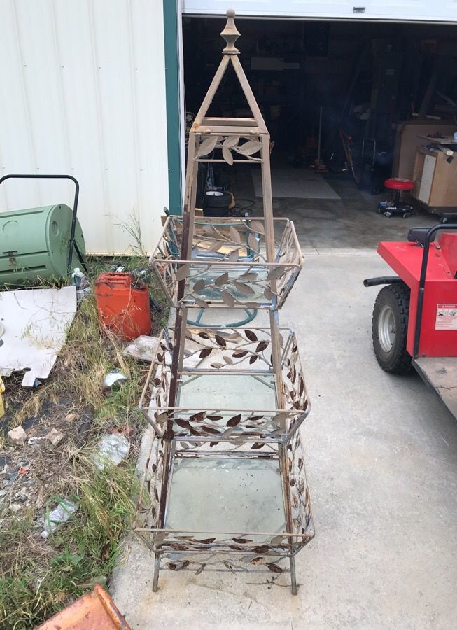 THREE TIER PLANT STAND, glass shelves, metal frame.
