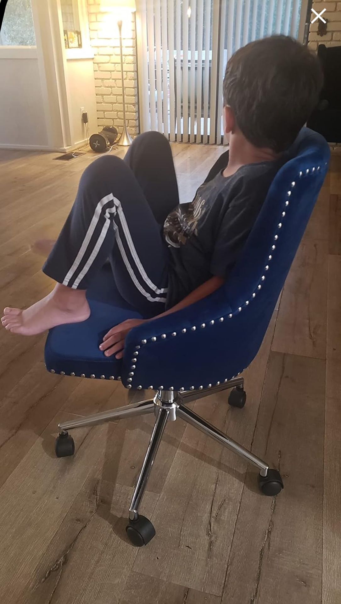 Blue Velvet Chrome Trim Task Chair Adjustable
