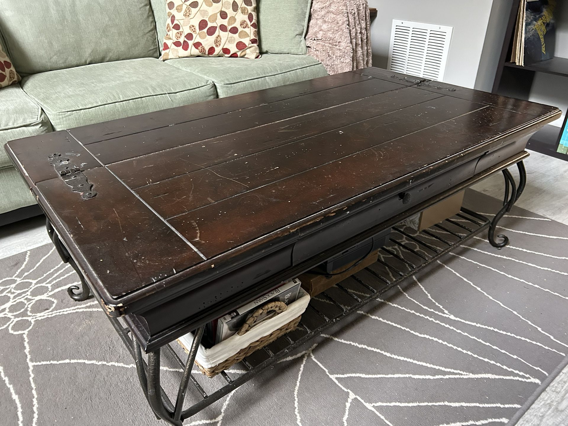 Wooden Table With Iron Base